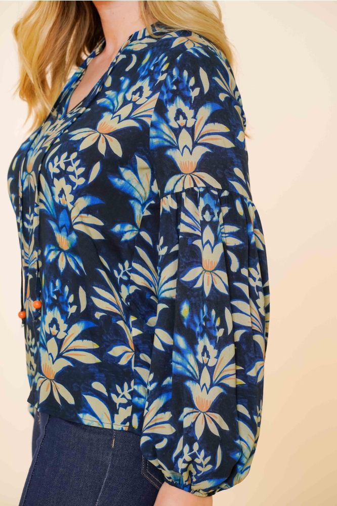 TOP MET TYE DIE BLOEMENPRINT 43957 20 000675 NAVY/APRICOT