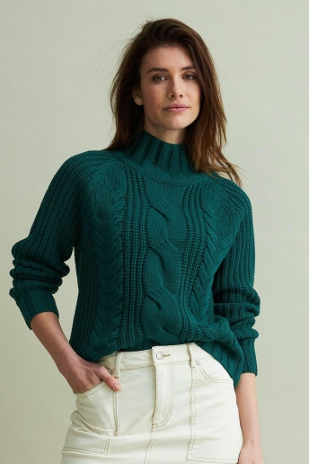 Red Button Trui TURTLE CABLE SWEATER SRB4370 320 TEAL