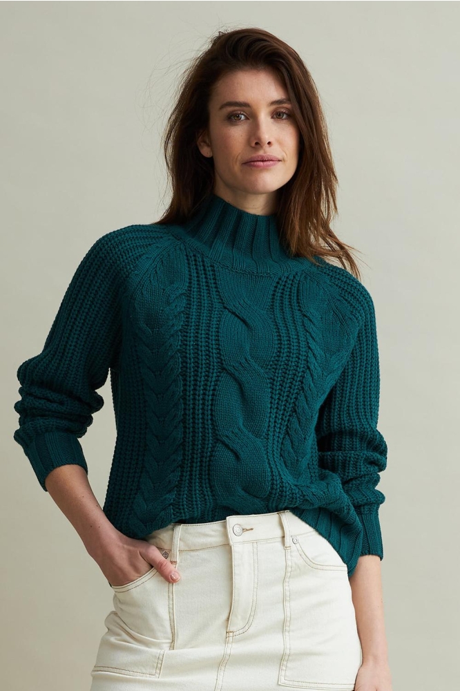 TURTLE CABLE SWEATER SRB4370 320 TEAL