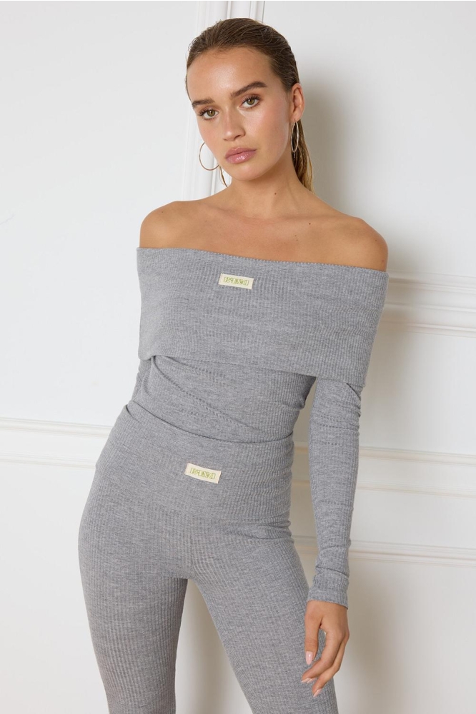 LUCKY KNITTED OFF SHOULDER TOP R2410814658 996 MID GREY