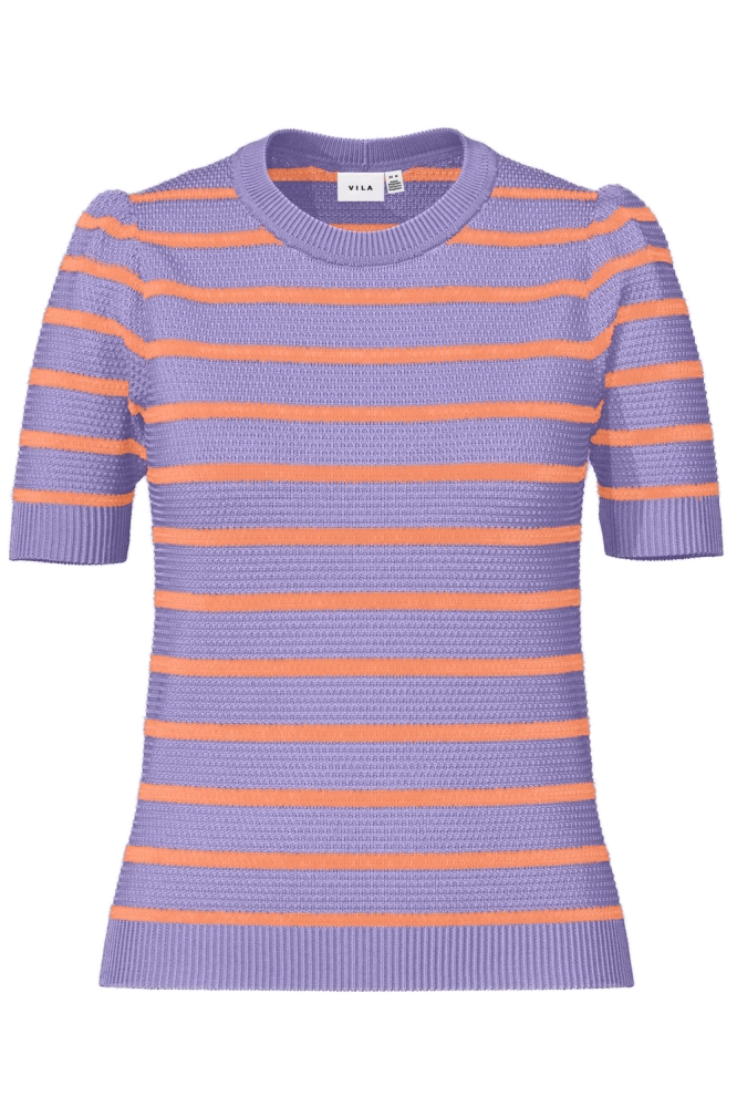 VIDALO O-NECK S/S STRIPE KNIT-NOOS 14106601 VIOLET TULIP/CADMIUM OR