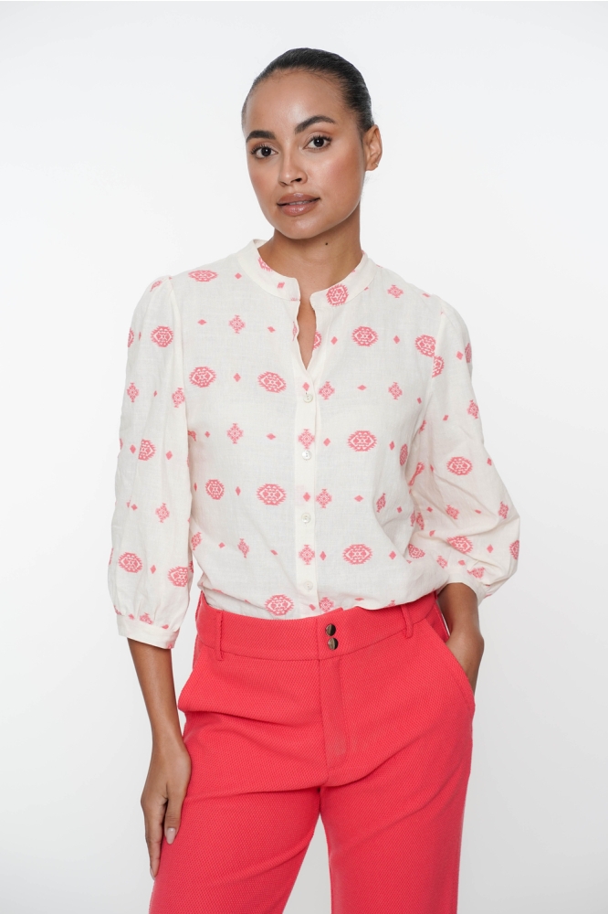 BLOUSE ETNISCHE PRINT 53176 70 000010 Off-White/Coral