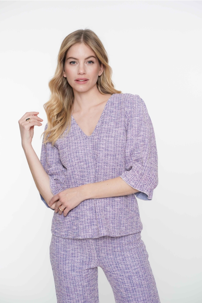 TWEED GEWEVEN TOP MELANGE 53207 20 000010 Off-White/Lilac