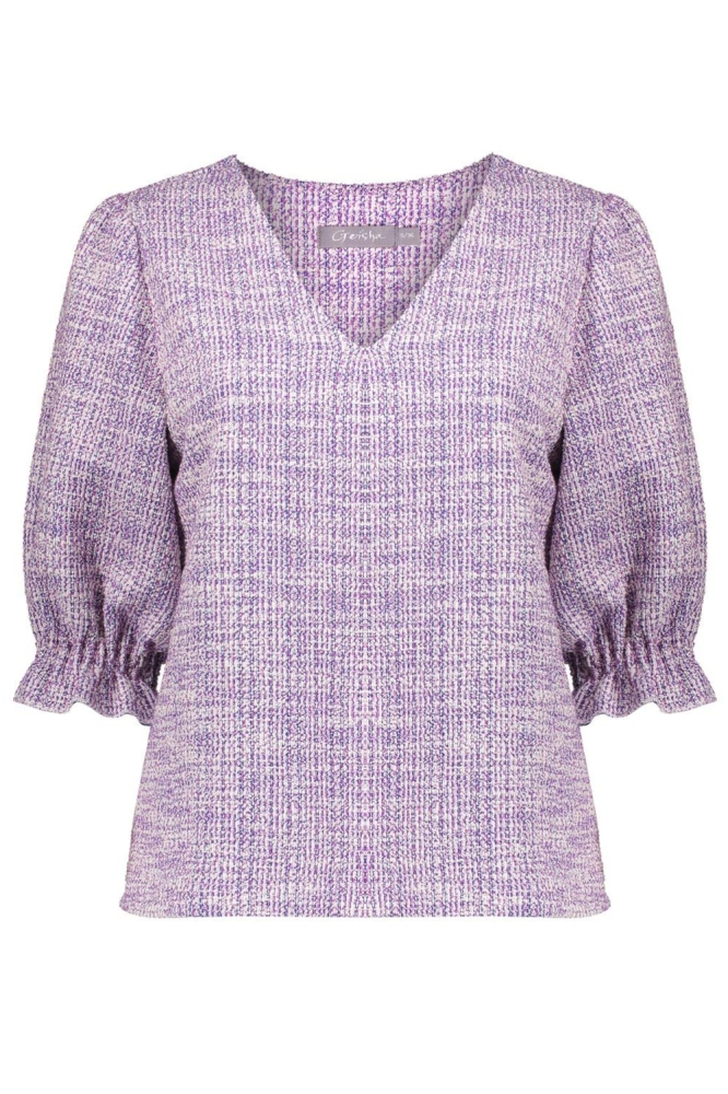 TWEED GEWEVEN TOP MELANGE 53207 20 000010 Off-White/Lilac