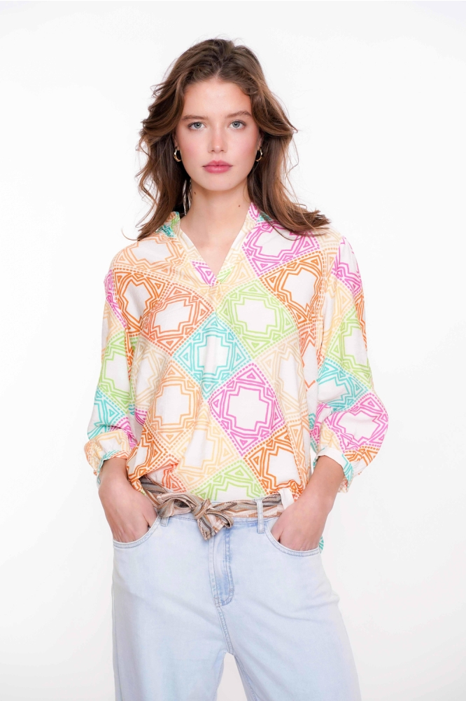 BLOUSE GRAFISCHE PRINT 53263 20 000530 Green/Pink