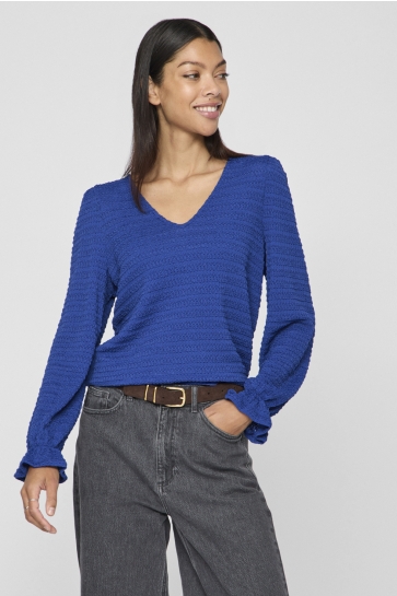 Vila T-shirt VIMAJA L/S V-NECK TOP 1 14106256 Mazarine Blue