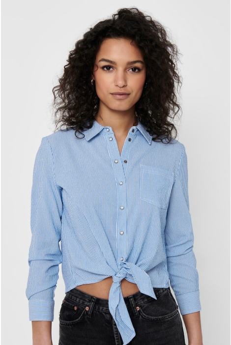 onllecey ls blouse cloud dancer/medium blue shirt only dnm stripe 15195910 knot