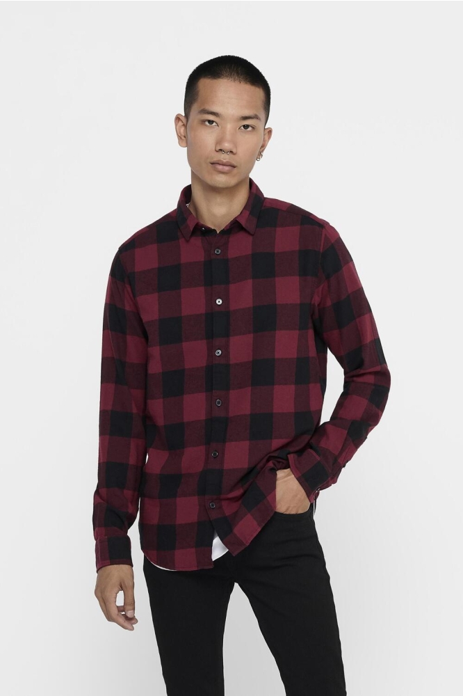 ONSGUDMUND LIFE LS CHECKED SHIRT NOOS 22007112 CABERNET