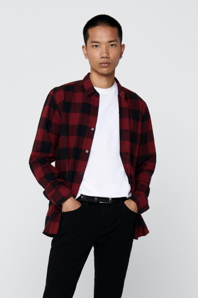 ONSGUDMUND LIFE LS CHECKED SHIRT NOOS 22007112 CABERNET