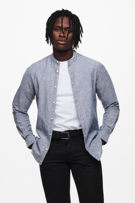 Only & Sons onscaiden ls solid linen mao shirt