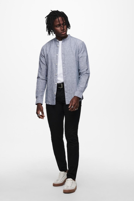 Only & Sons onscaiden ls solid linen mao shirt