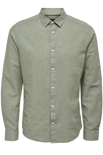 Only & Sons Overhemd ONSCAIDEN LS SOLID LINEN SHIRT NOOS 22012321 SWAMP