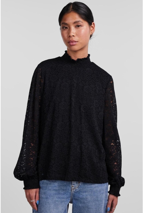 pcfauna ls lace top 17145350 pieces blouse black