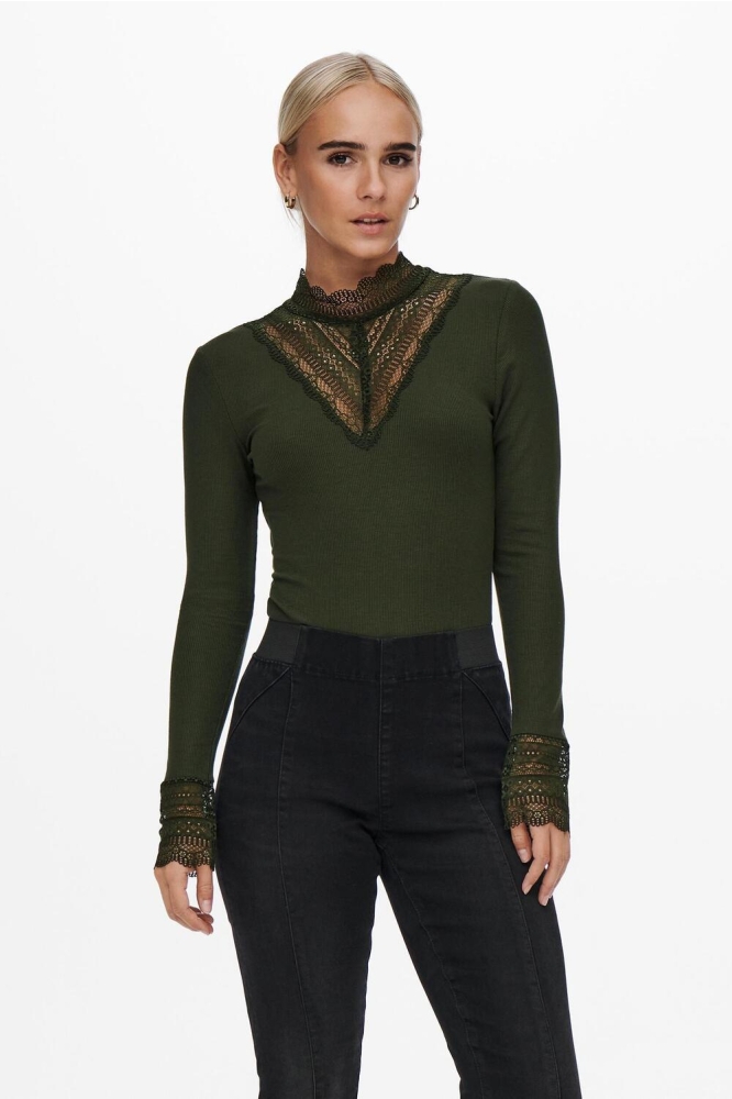 ONLTILDE L/S HIGH NECK LACE TOP JRS 15207788 ROSIN