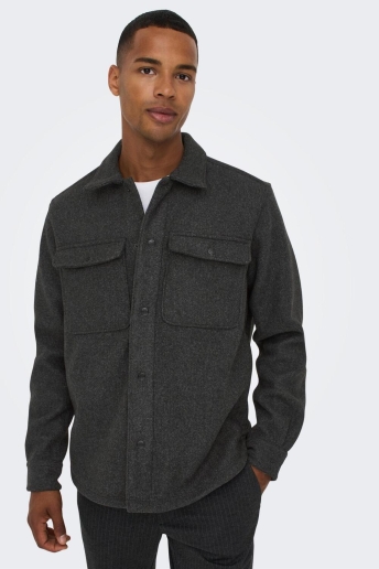 Only & Sons Overhemd ONSASH OVR WOOLEN LOOK PKT LS SHIRT 22023564 Black