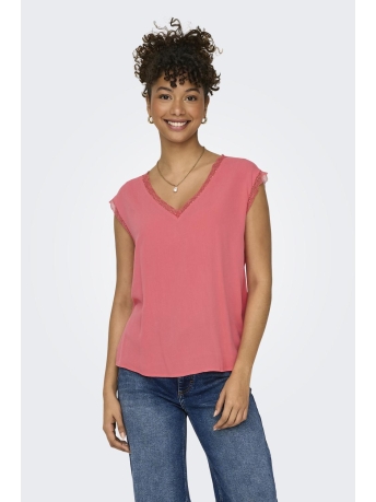 Only T-shirt ONLJASMINA S/S V-NECK LACE TOP NOOS 15252241 ROSE OF SHARON