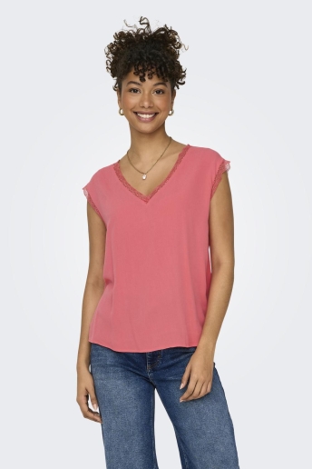 Only T-shirt ONLJASMINA S/S V-NECK LACE TOP NOOS 15252241 ROSE OF SHARON