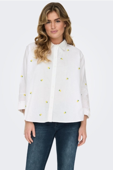 Only Blouse ONLNEW LINA GRACE LS EMB SHIRT NOOS 15283743 BRIGHT WHITE/LEMON