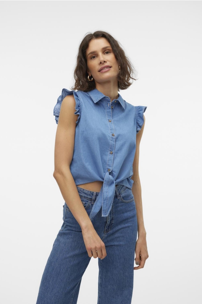 VMNOE SL FRILL SHIRT YO337 10307830 MEDIUM BLUE DENIM