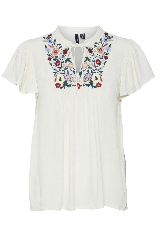 VMSINA BOHO EMB. S/S TOP EXC GA 10314162 BIRCH/EMBROIDERY