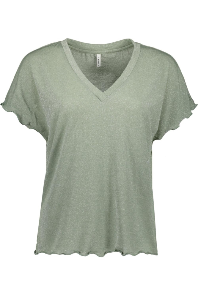 ONLELOISE S/S GLITTER V-NECK TOP JR 15324376 Hedge Green/Frosted al