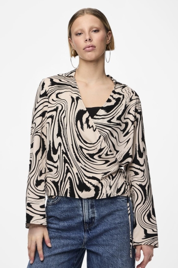 Pieces Blouse PCKIMMIE LS WRAP TOP 17149844 Silver Gray/GRAPHIC