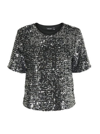 Pieces T-shirt PCSERENA SEQUIN SS O-NECK TOP MM 17150886 Black/Silver seq