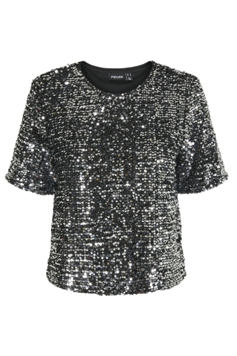 Pieces T-shirt PCSERENA SEQUIN SS O-NECK TOP MM 17150886 Black/Silver seq