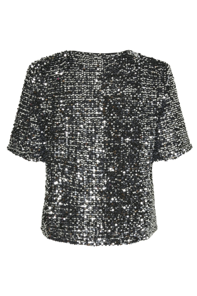 PCSERENA SEQUIN SS O-NECK TOP MM 17150886 Black/Silver seq