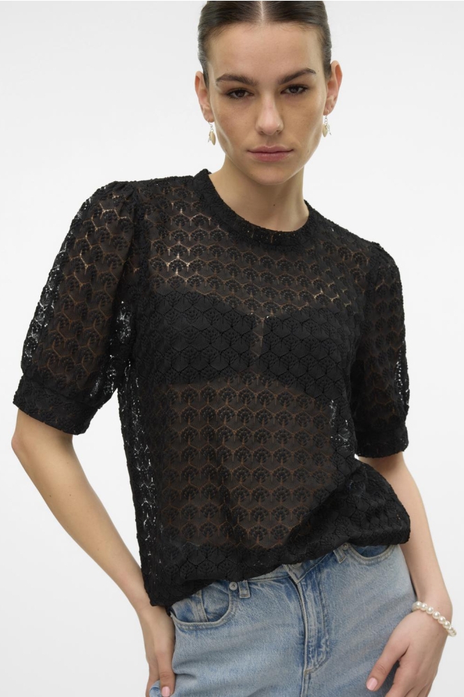 VMBECCA LACE SS O-NECK TOP JRS GA N 10321907 Black