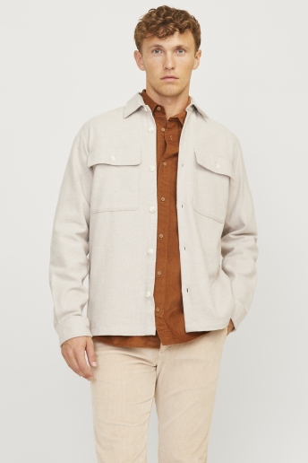 Jack & Jones Overhemd JPRRAYMOND MELANGE SOLID LS OVERSHI 12263645 SUMMER SAND/COMFORT