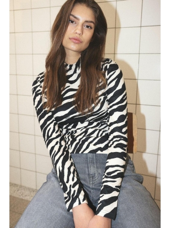 Noisy may T-shirt NMDESTINY L/S TURTLENECK TOP JRS NO 27030646 BLACK/ZEBRA