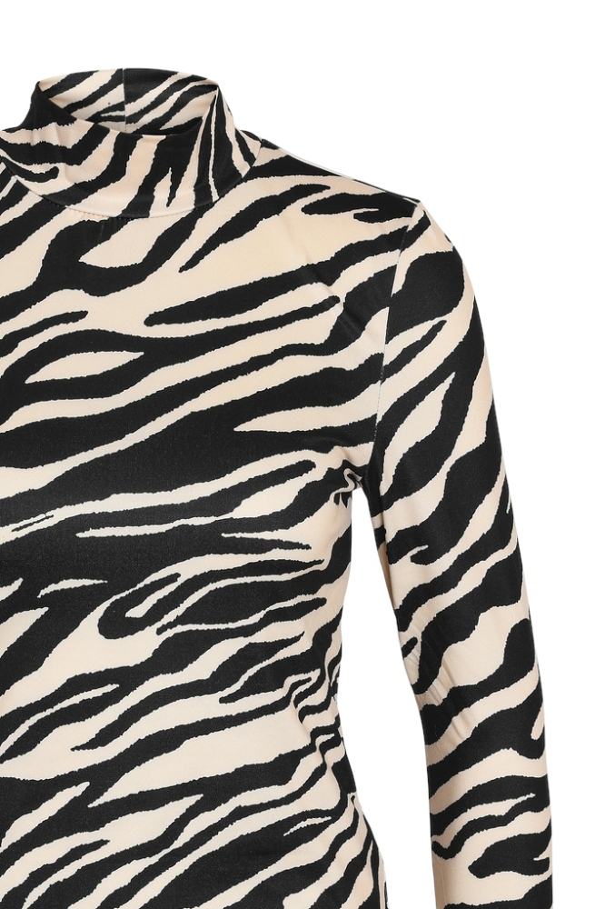 NMDESTINY L/S TURTLENECK TOP JRS NO 27030646 BLACK/ZEBRA