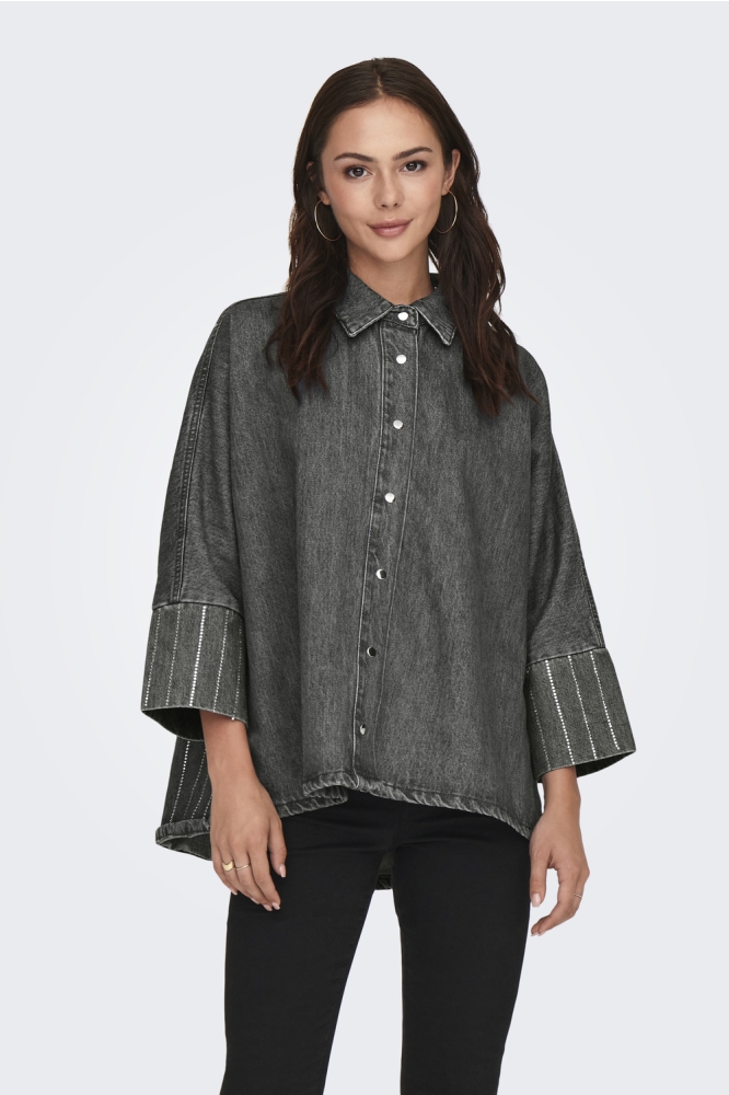 ONLGRACE LS RHINEST PS DNM SHIRT AZ 15326918 LIGHT GREY MELANGE