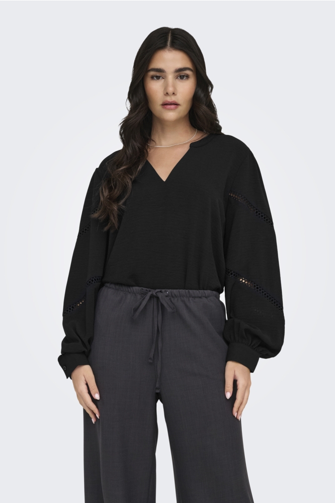 JDYLION L/S V-NECK VOLUME TOP WVN 15333336 BLACK