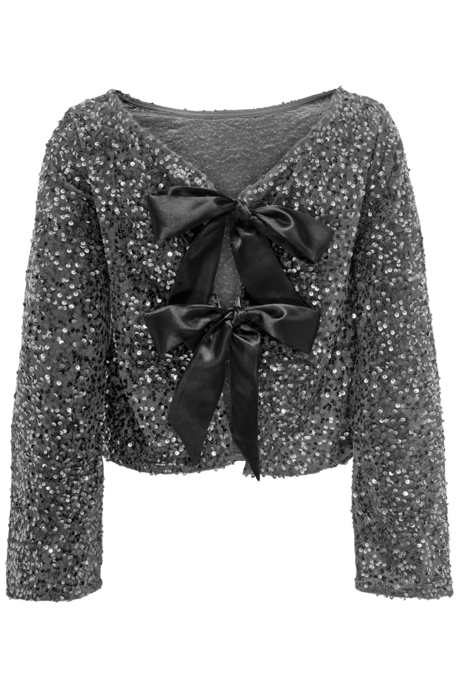 JDYSARA L/S BOW SEQUINS TOP JRS 15337655 Silver/BLACK BOW