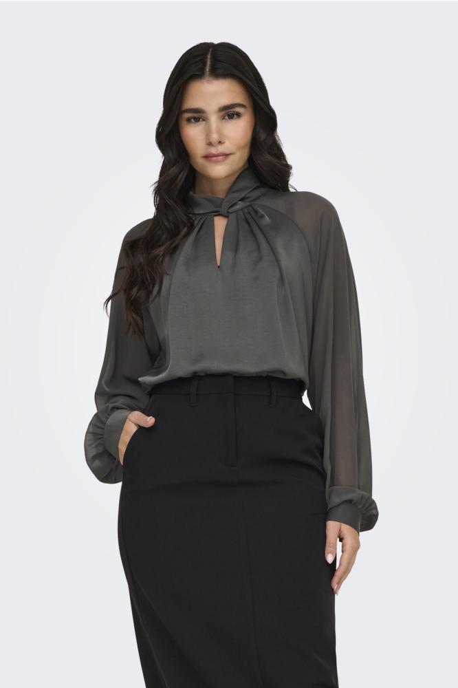 JDYURBA L/S KNOT DETAIL TOP WVN 15308467 GUNMETAL