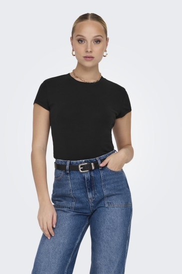 Only T-shirt ONLELINA S/S O-NECK SHORT TOP JRS N 15320229 Black