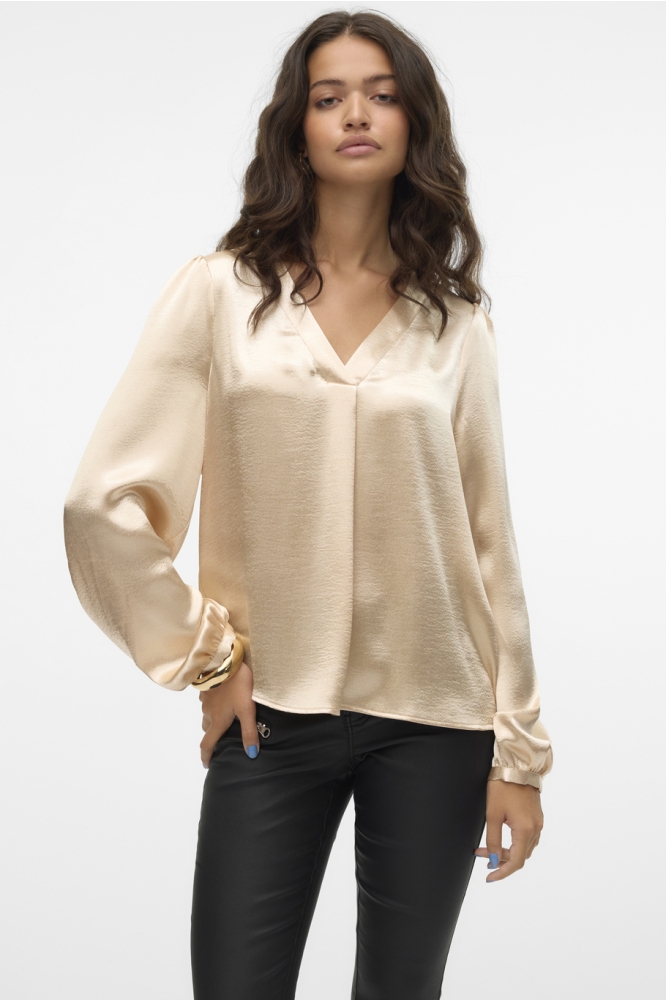 VMROSANNA L/S V-NECK TOP WVN BTQ 10317729 Tapioca