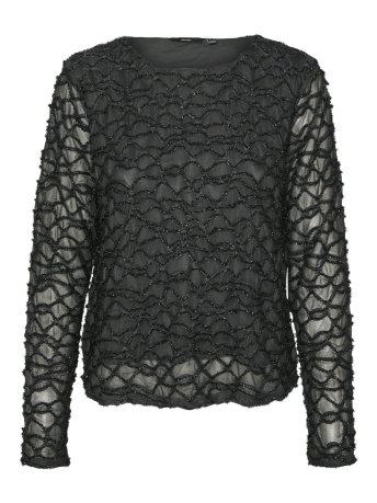 Vero Moda T-shirt VMELGA LS SHORT BOATNECK GLITTER TO 10317053 Asphalt/3D lurex