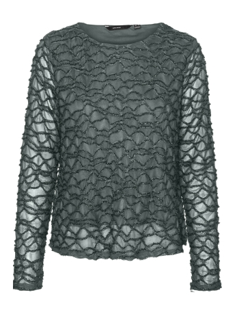 Vero Moda T-shirt VMELGA LS SHORT BOATNECK GLITTER TO 10317053 Balsam Green/3D lurex