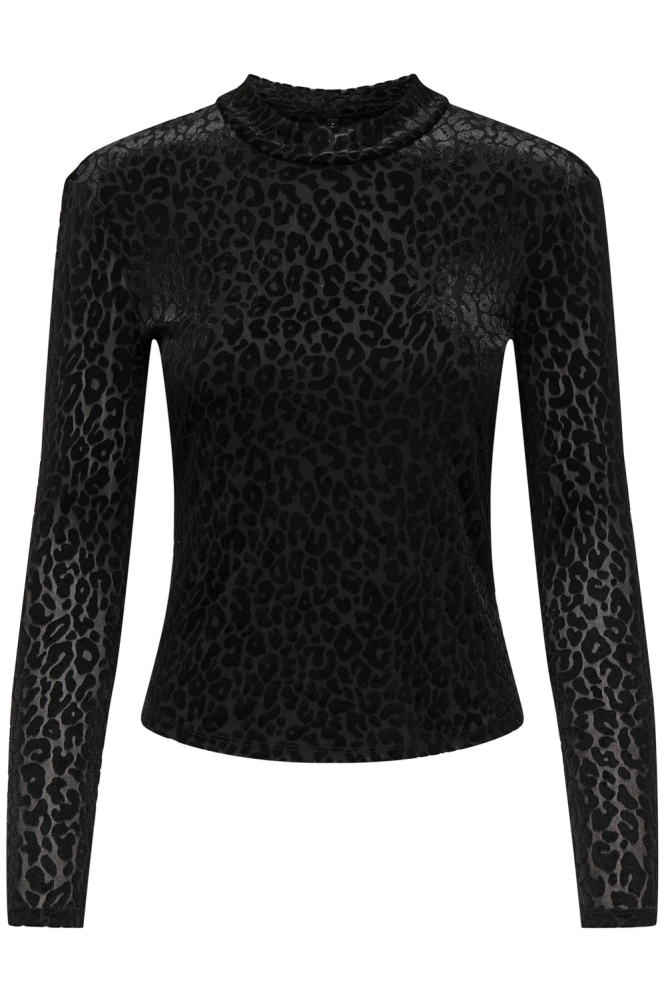 ONLELIANA L/S HIGHNECK TOP BOX JRS 15337473 BLACK/LEO BURNOUT