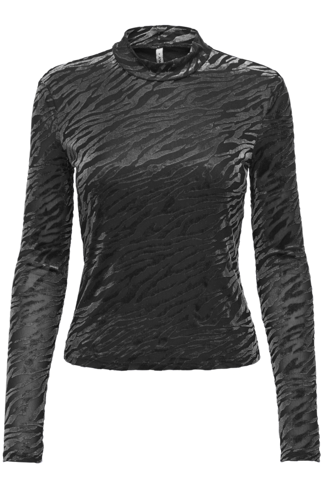 ONLELIANA L/S HIGHNECK TOP BOX JRS 15337473 BLACK/ TIGER BURNOUT