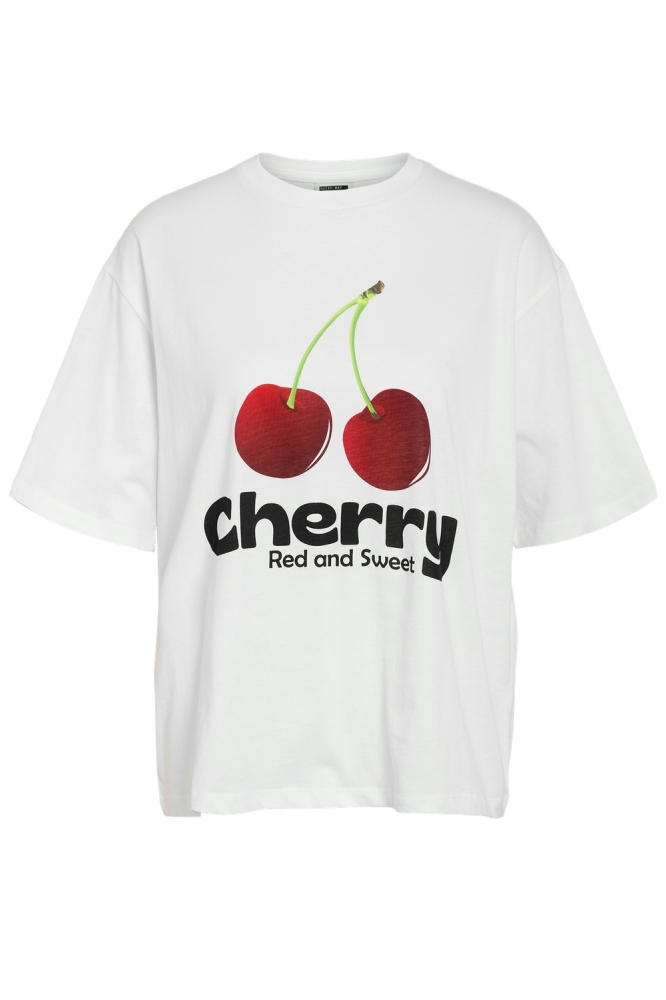 NMMILLIE CHERRY S/S T-SHIRTS JRS FW 27032630 BRIGHT WHITE/ CHERRY