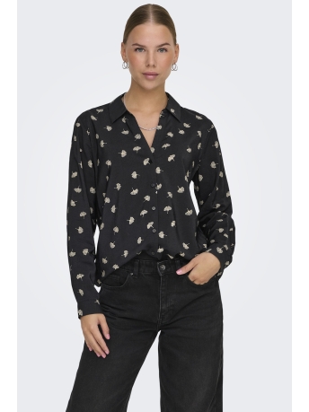 Jacqueline de Yong Blouse JDYCAMILLE L/S LOOSE V-NECK SHIRT W 15339012 Black/W. PEYOTE LEAVES