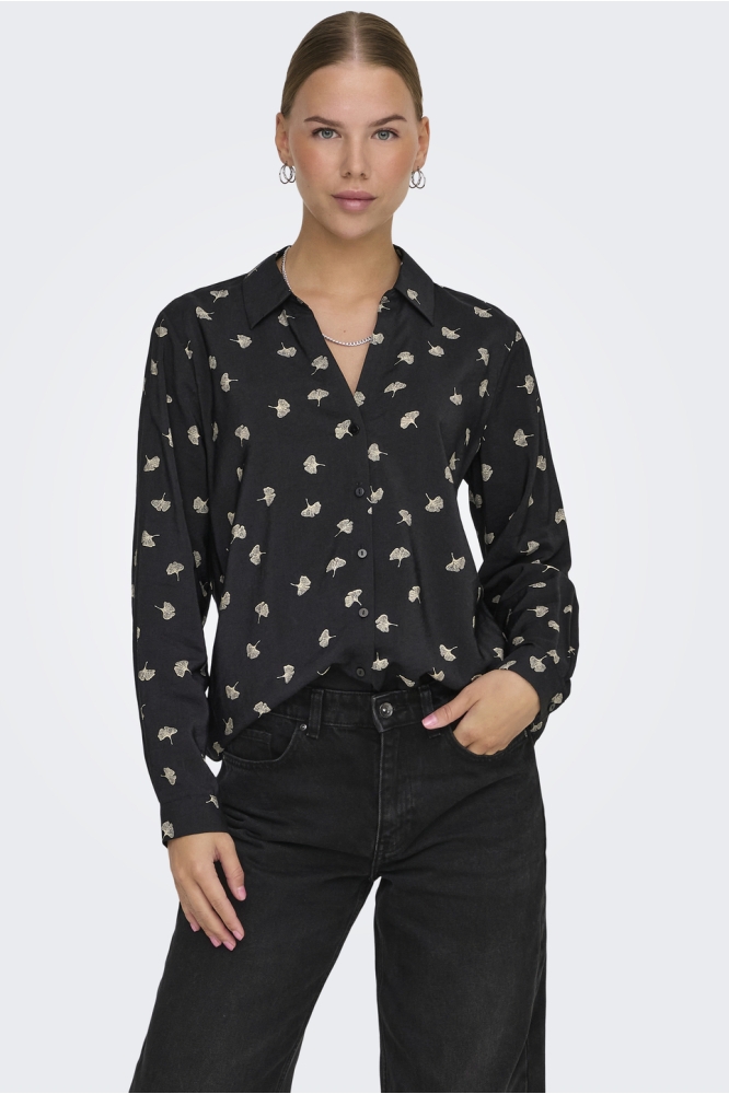 JDYCAMILLE L/S LOOSE V-NECK SHIRT W 15339012 Black/W. PEYOTE LEAVES