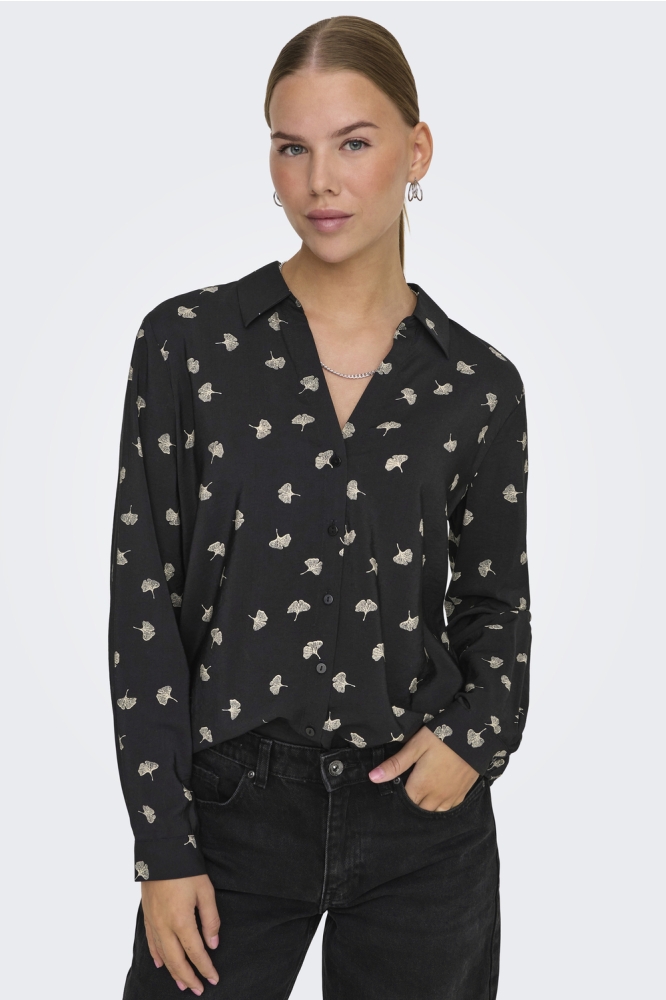 JDYCAMILLE L/S LOOSE V-NECK SHIRT W 15339012 Black/W. PEYOTE LEAVES