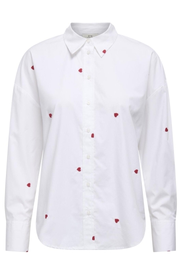 Jacqueline de Yong Blouse JDYNELLY L/S LOOSE SHIRT WVN 15330490 White/HEART EMBR