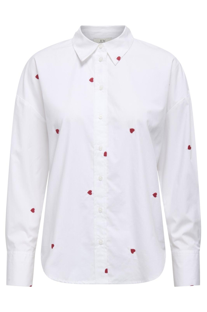 JDYNELLY L/S LOOSE SHIRT WVN 15330490 White/HEART EMBR