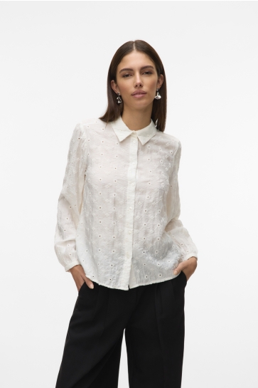 Vero Moda Blouse VMVANESSA L/S EMB. SHIRT WVN BTQ 10321126 SNOW WHITE